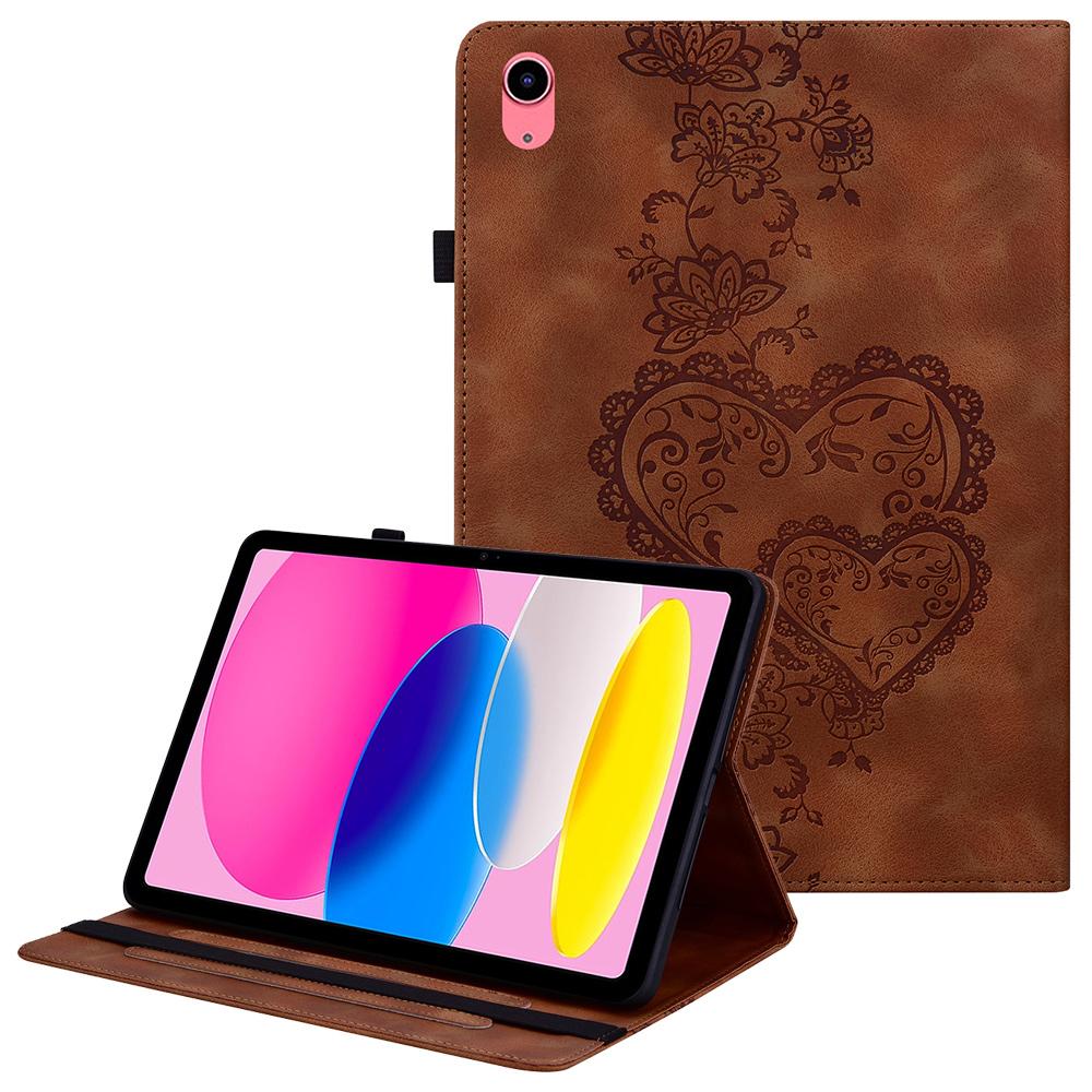 For iPad (2025)/10.9 (2022) Leather Case Heart Imprint Foldable Stand Card Slot Stylus Holder Tablet Cover