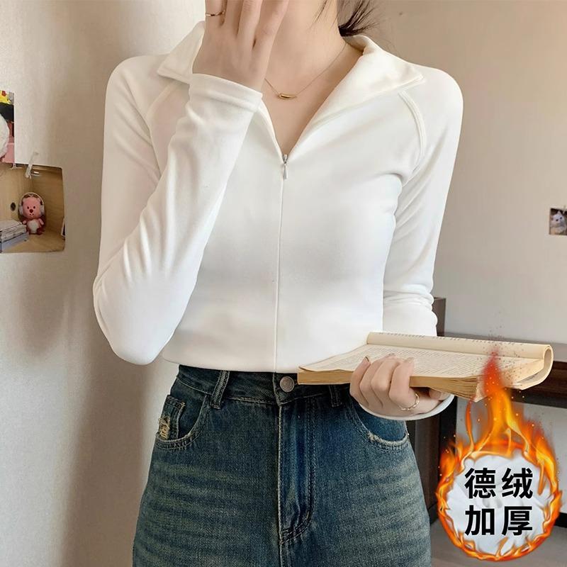 

This year s popular Maillard winter zipper semi-open neck German velvet thickened long-sleeved bottoming shirt T-shirt women s inner top S белый