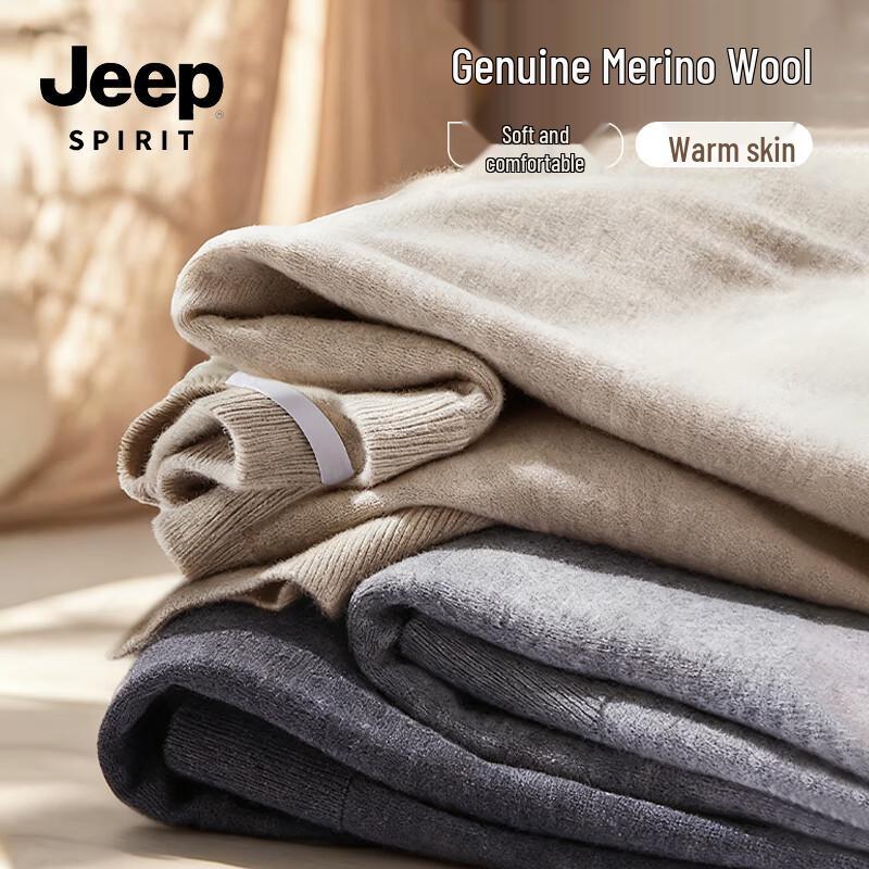 JEEP SPIRIT Men's Winter Heavyweight Round Neck Wool Blend Sweater