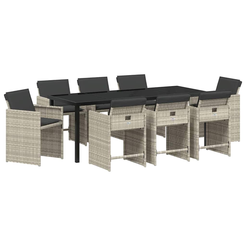 Garden Dining Set with Cushions 9 pcs Light Grey Poly Rattan