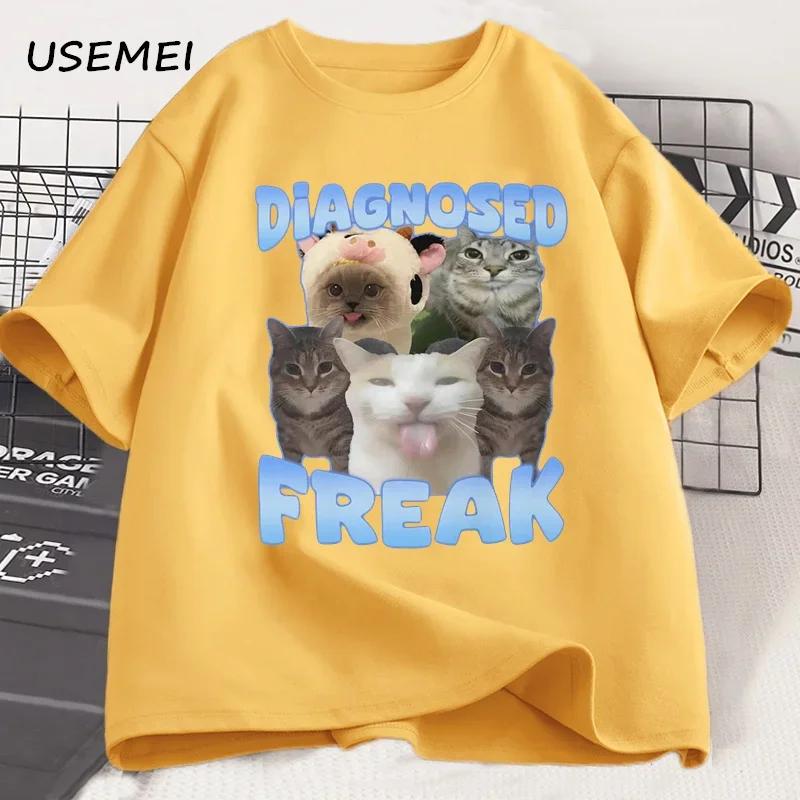 Diagnosed Freak Funny Cat Meme Tshirt Unisex Unisex Silly Cat Memes T Shirt Unisex Casual Round Neck Cotton Cat Tee Streetwear Tees