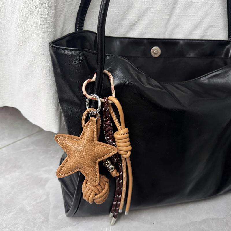 Star Faux Leather Handmade Diy Rope Keychain High-End Style Bag Charm With Star Pendant Anti-Loss Faux Leather Accessory
