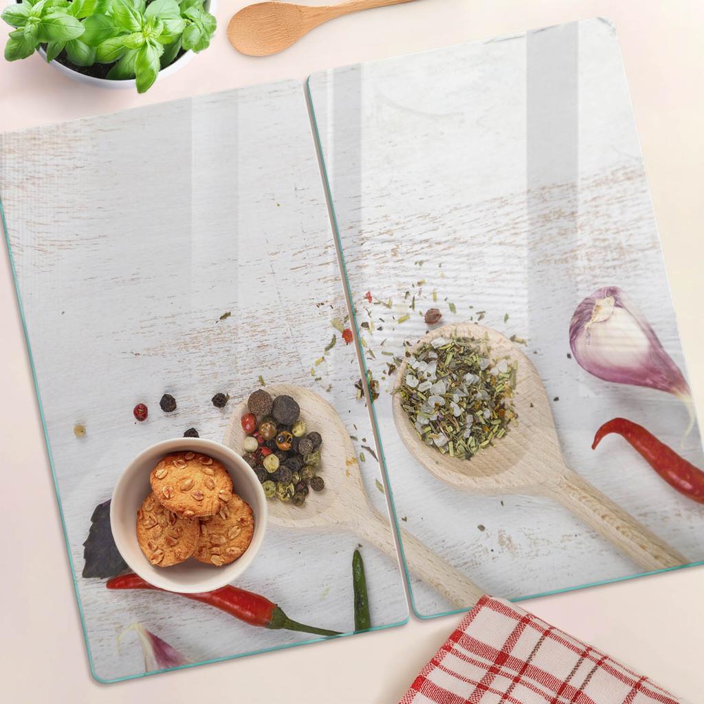 Set of Two Glass Kitchen Boards for Vegetables and Spices 2x30x52 cm