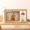 6-Inch Modern Double-Sided Rotating Wooden Photo Frame & Album with Wood Carving Ornament