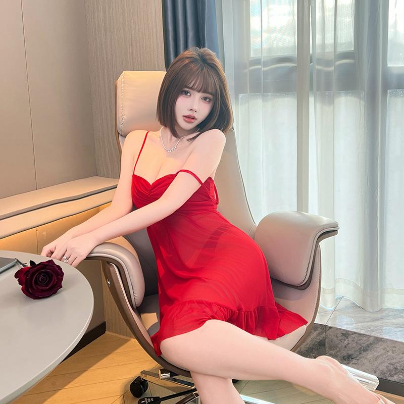 Sexy Pure Desire Semi-Sheer Mesh Nightgown Ruffle Hem Aesthetic Backless Mini Cami Loungewear 858 Playful Stylish Sleepwear Ideal for Sweet Looks