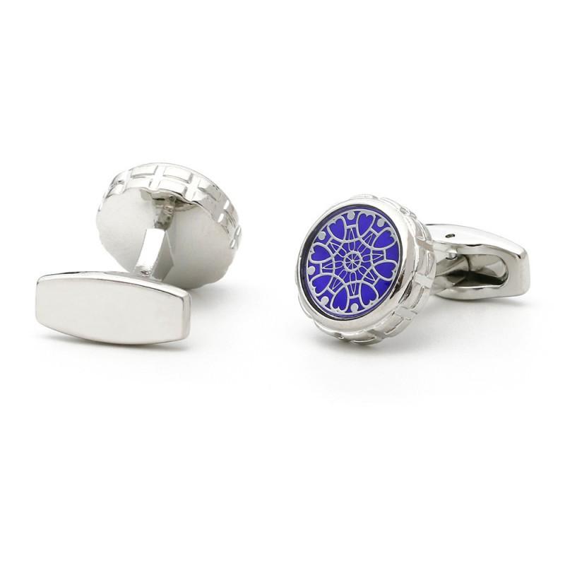 Men s Cufflinks Fashion Yellow Pattern Round Silver Buttons artificial
