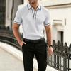 Men Short Sleeve Polo Shirt Trim Ribbed Knit Button Down Collared Casual Top for Summer Daily Wear Office