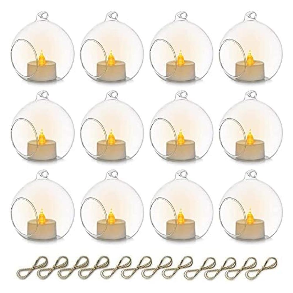 6/12 Stück Hängender Teelichthalter Glaskugeln mit Aufhängeseil Terrarium Klare Vase Hochzeitsfeier Heimdekoration