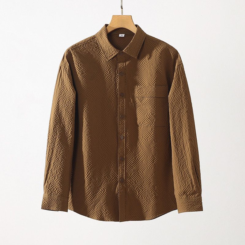 Japanese-Style Retro Seersucker Shirt Men Long Sleeves 2024 New Arrival Spring and Autumn Coat Export Men's Casual Shirt