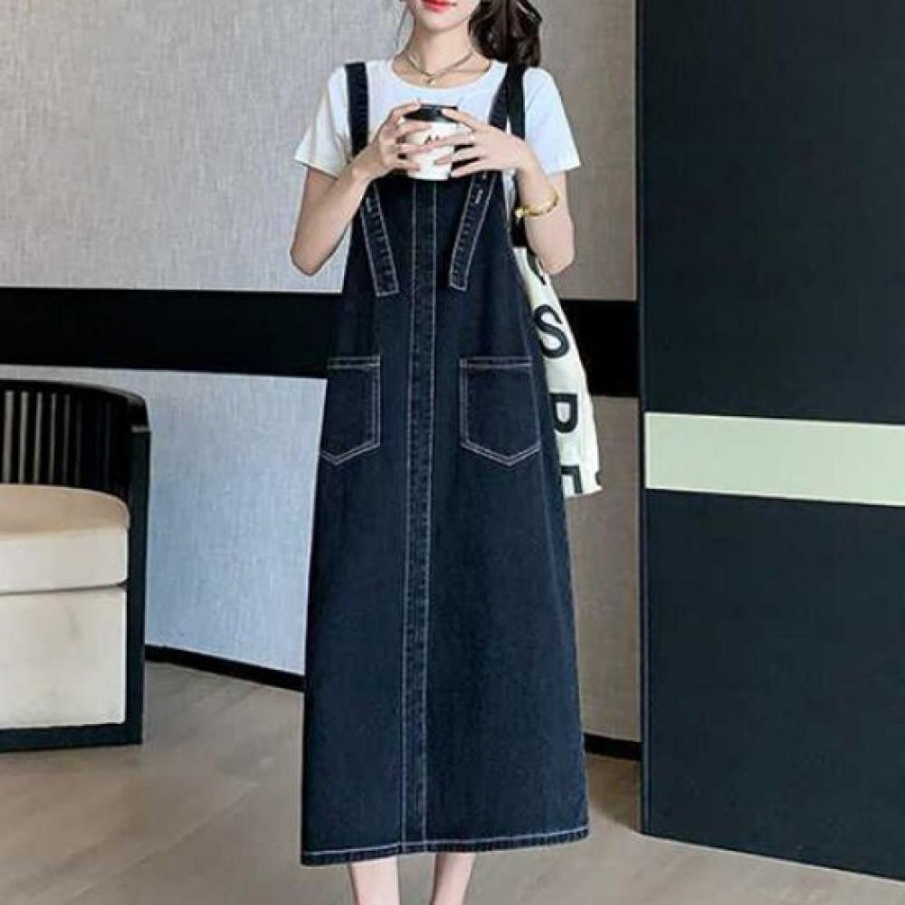 Navava Casual Button Suspender Denim Skirt Dress No815