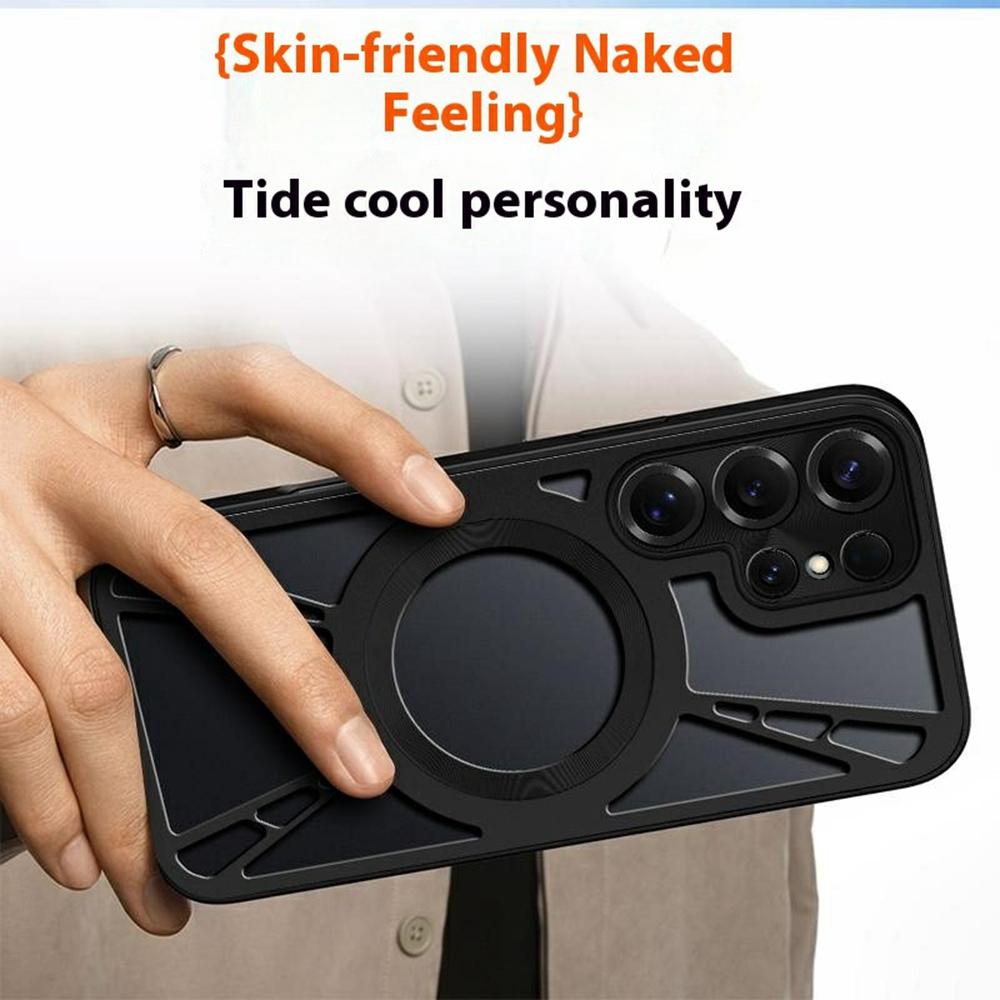 For Samsung Galaxy S25 Ultra Case Magnetic Kickstand Hollow Heat Dissipation Silicone+PC+Metal Bumper Phone Cover