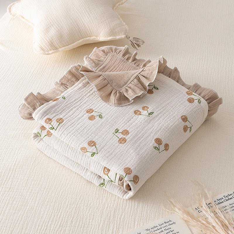 

Baby Double Layer Ruffle Blanket 80x110cm Soft Washable Thin Quilt Comforter Lightweight Bedding for Infants Baby stroller blank