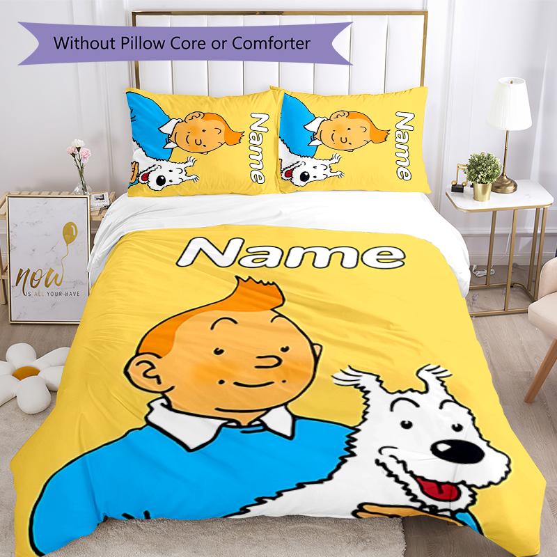 Juego de Ropa de Cama de 3 Piezas con Nombre Personalizado Las Aventuras de Tintín Cierre de Funda Nórdica Incluye 1 Funda Nórdica y 2 Fundas de Almohada para Todas las Estaciones Decoración de Dormitorio