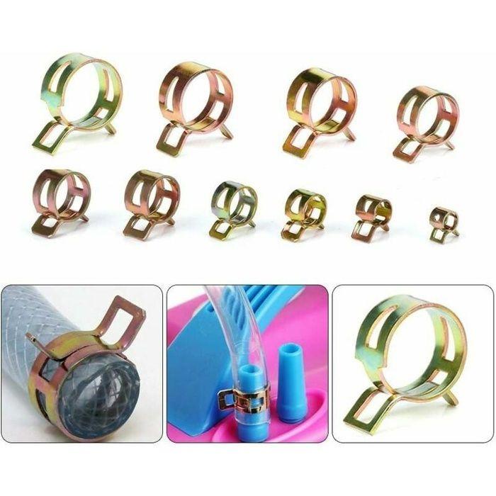 AIMOONSA Clip ressort pour collier de serrage durite - Pack 100 pièces (10x6–10x22 mm), acier 65Mn anti-corrosion