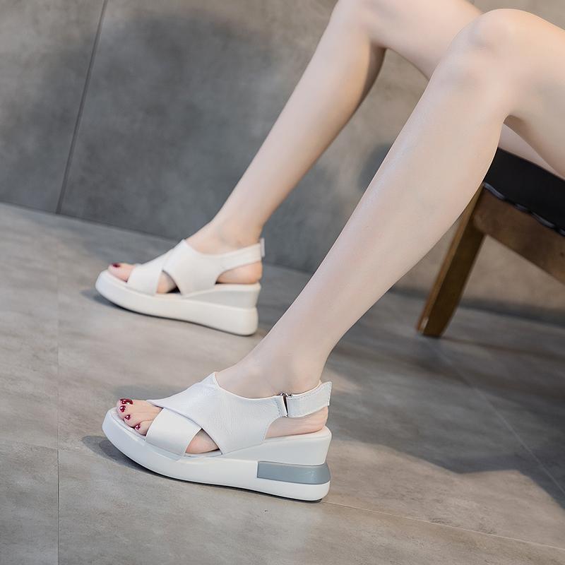 Fashion GKTINOO Genuine Leather Wedges Sandals For Women High Heels Platform Sandals Summer Casual Shoes 2025 Sandalias Mujer