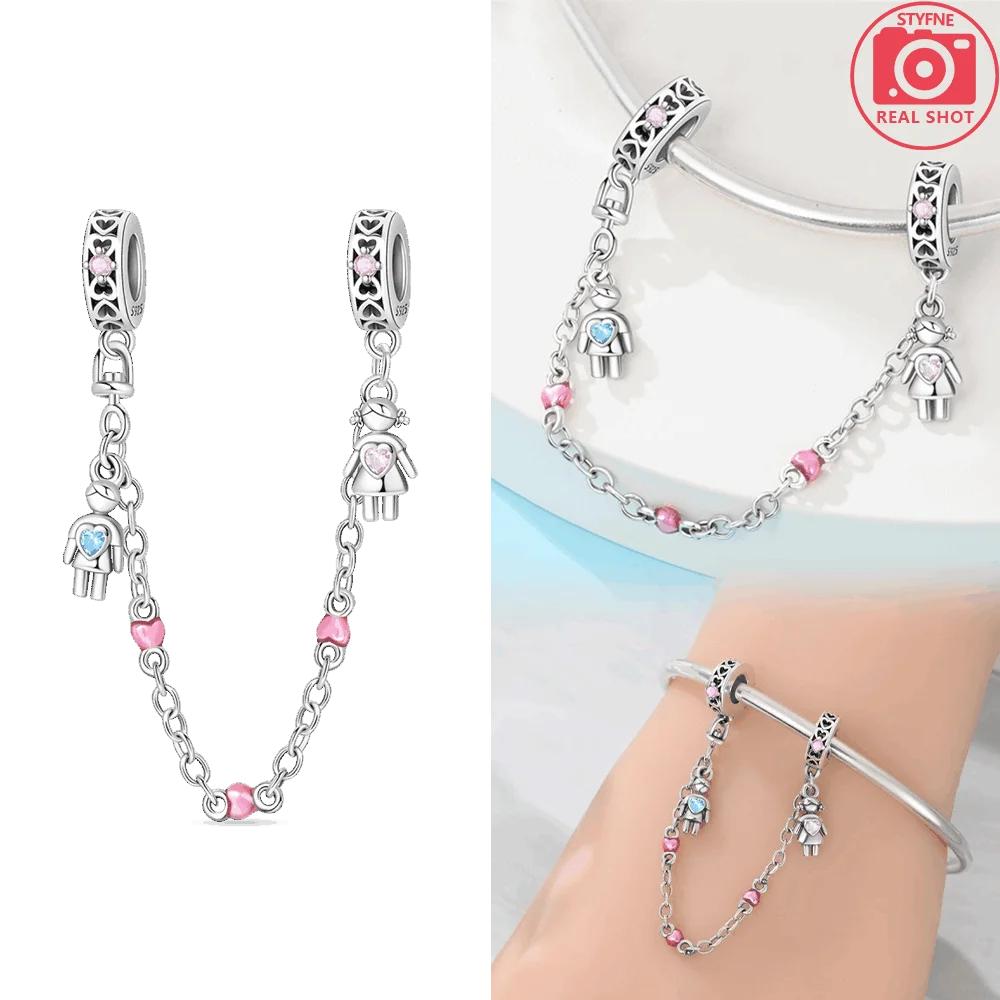 Originalcopper Couple Chain Golden Color Peach-Colored Heart Moon Cat Beads Fit Bracelet Women Diy Valentine'S Gift Jewelry