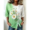 Women's Ombre Floral Print Drawstring Button Up Blouse, Casual Round Neck Tops for Spring Summer Daily Vacation Wear