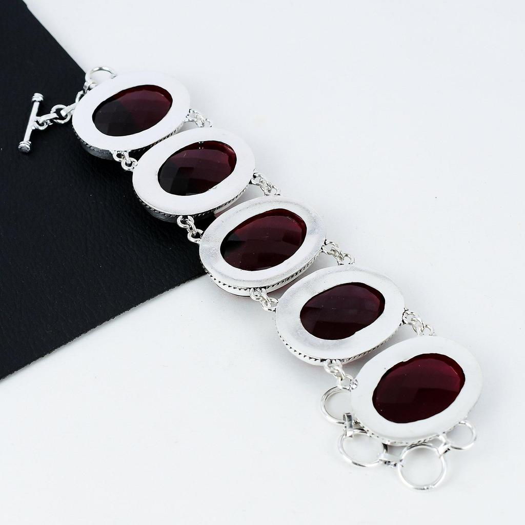 Wunderschönes rotes Granat-Edelstein Handgefertigt 925 Sterlingsilber Armband, Rotes Granat-Armband für Ehefrau, Unisex-Armband, Hochzeitsgeschenke