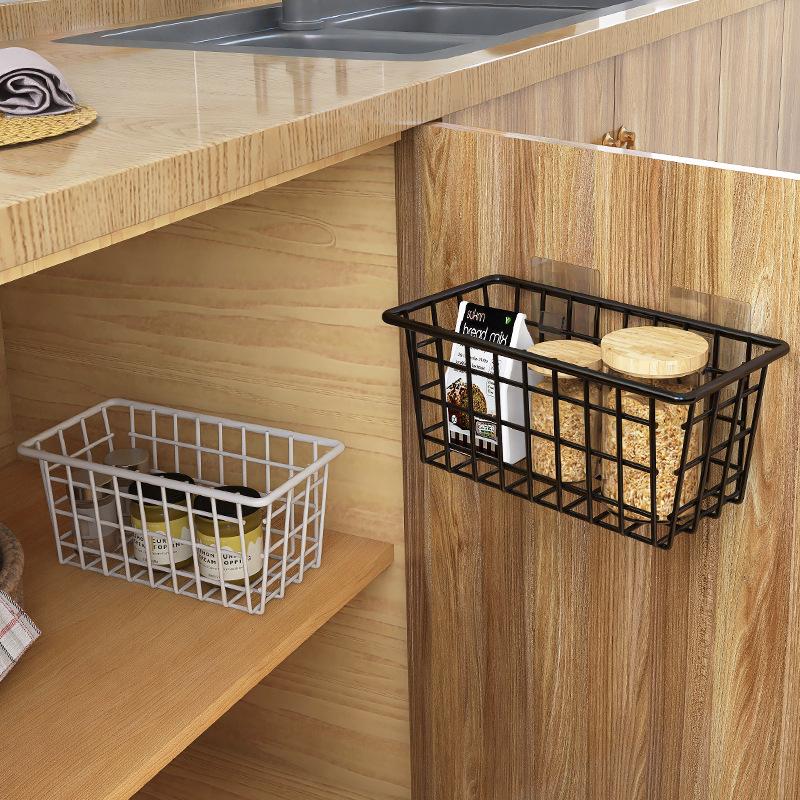 Punch-Free Metal Sundries Storage Baskets Iron Kitchen Seasoning Storage Racks Home Bathroom Toiletries Organize Storage Baskets