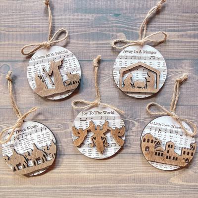 Wooden Christmas Ornaments Music Sheet Xmas Hanging Ornament Rustic Christmas Carols Festive