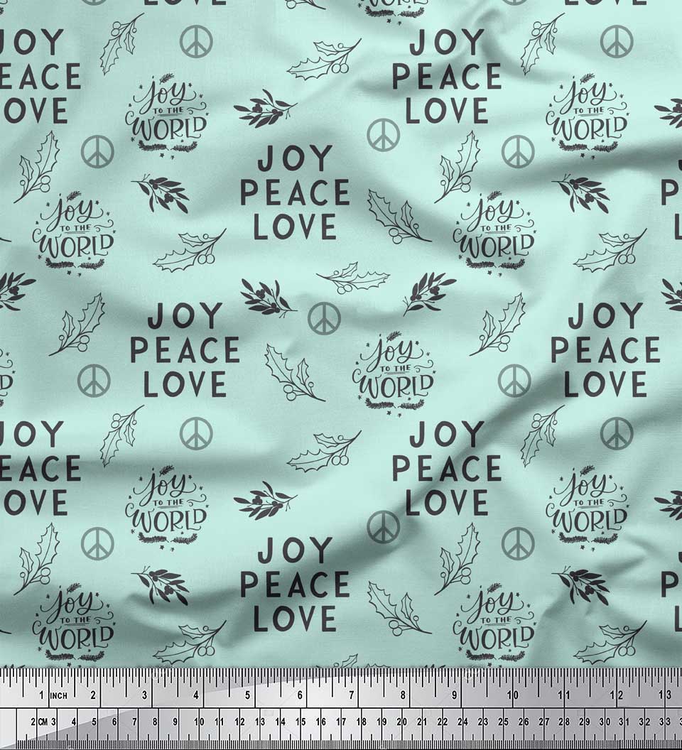 

Тканина Soimoi Blue, Японія, креп-сатин, листя падуба та набивний текст, 1 метр 42 дюйми 42 Inch Wide - Poly Crepe зелений