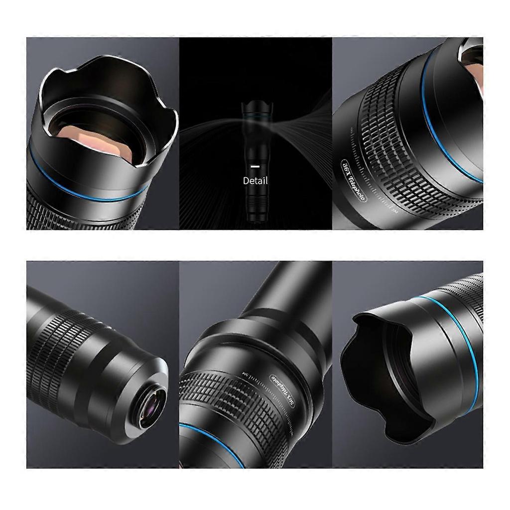 External Telephoto Phone Camera Lens, 36X Optical Magnification Mobilephone Lens with Tripod and Phone Clip
