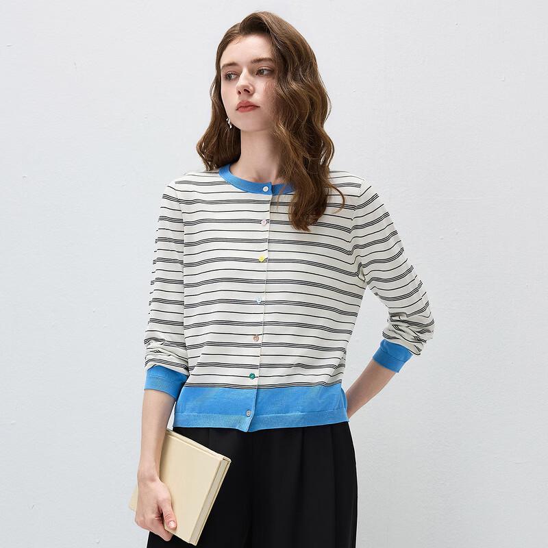 KMBK Women's Striped Silk Blend Long-Sleeve Knit Top