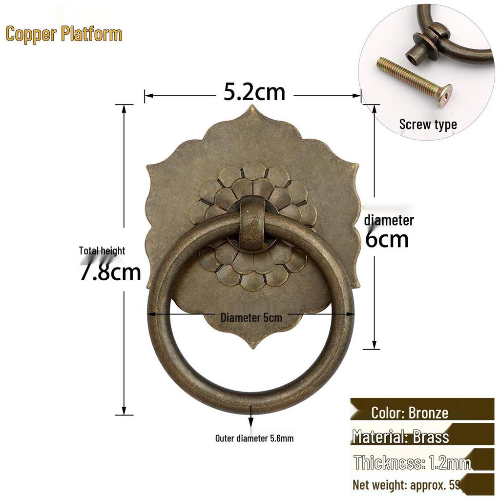 Antique Style Pure Copper Hexagonal Handle for Cabinets & Drawers - Retro Chinese Hardware Accessory
