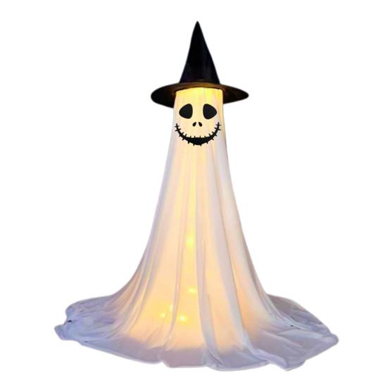 Yousheng Halloween Ghost Decoration Outdoor Standing Ghost with Witch Hat Light Up Spooky White Cloth Ghost for Porch Yard Garden Lawn Decor
