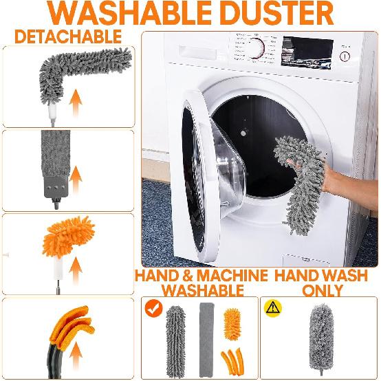 Dusters for Cleaning High Ceiling Fan, Newliton Microfiber Duster with Extension Pole 30-100" Long Handle for Ceiling Fans, Blinds, Cobweb, Home