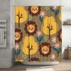 Animal Cartoon Shower Curtain Set Decorative Bath Tubs Waterproof Printing Polyester Fabric Kids Bathroom Accessories Yellow Pin
