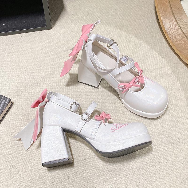 

Модная обувь для женщин Милая милая японская JK Лолита Одинарная обувь Высокое качество Бант Платформа Высокие каблуки Женские туфли Мэри Джейн Каблуки 39 белый