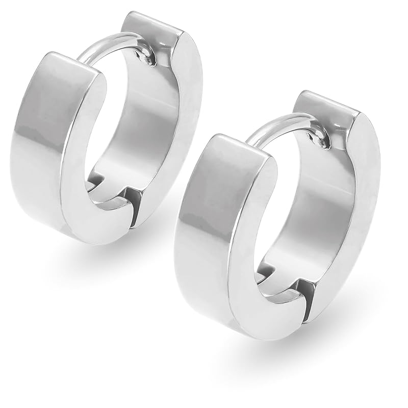 

[Adelina Style] hoop earrings Popularity Thick Width 4mm mirror surface 1 pair Leave it on 18G men s ladies ring earrings surgical stainless steel
