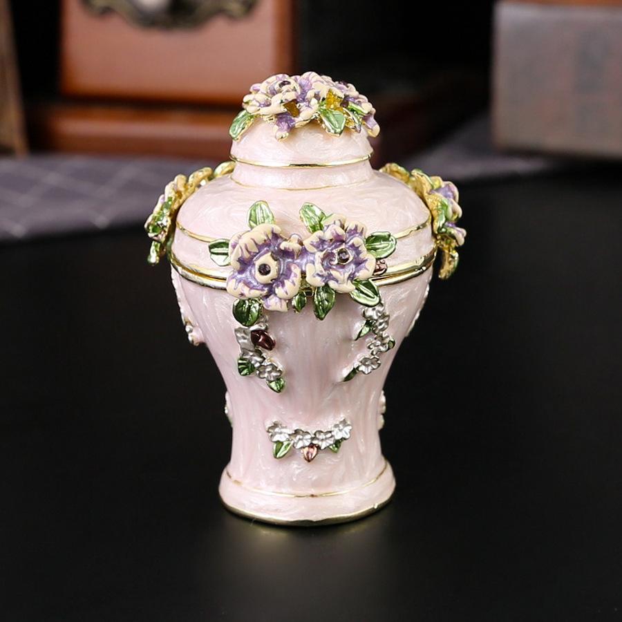 Vase Cherry Blossom Jewelry Box Household Crafts Ornament Enamel Flip Cultural Vase Storage Ring Earrings