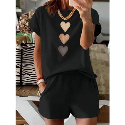 T-shirt a maniche corte con stampa minimalista a forma di cuore, taglia europea, estiva. T-shirt Girocollo da Donna Taglie Forti. Design Semplice ma Chic