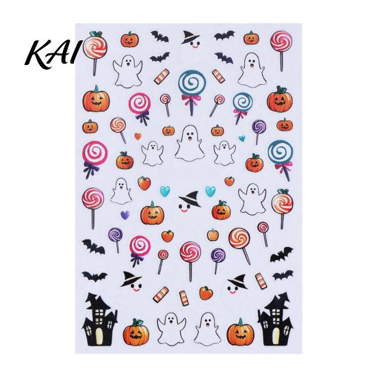 Waterproof Nail Stickers Halloween Art Stickers, Cartoon Pumpkin Ghost Bat Decals for Manicure Accessories Decorations, Self-Adhesive Holiday Women