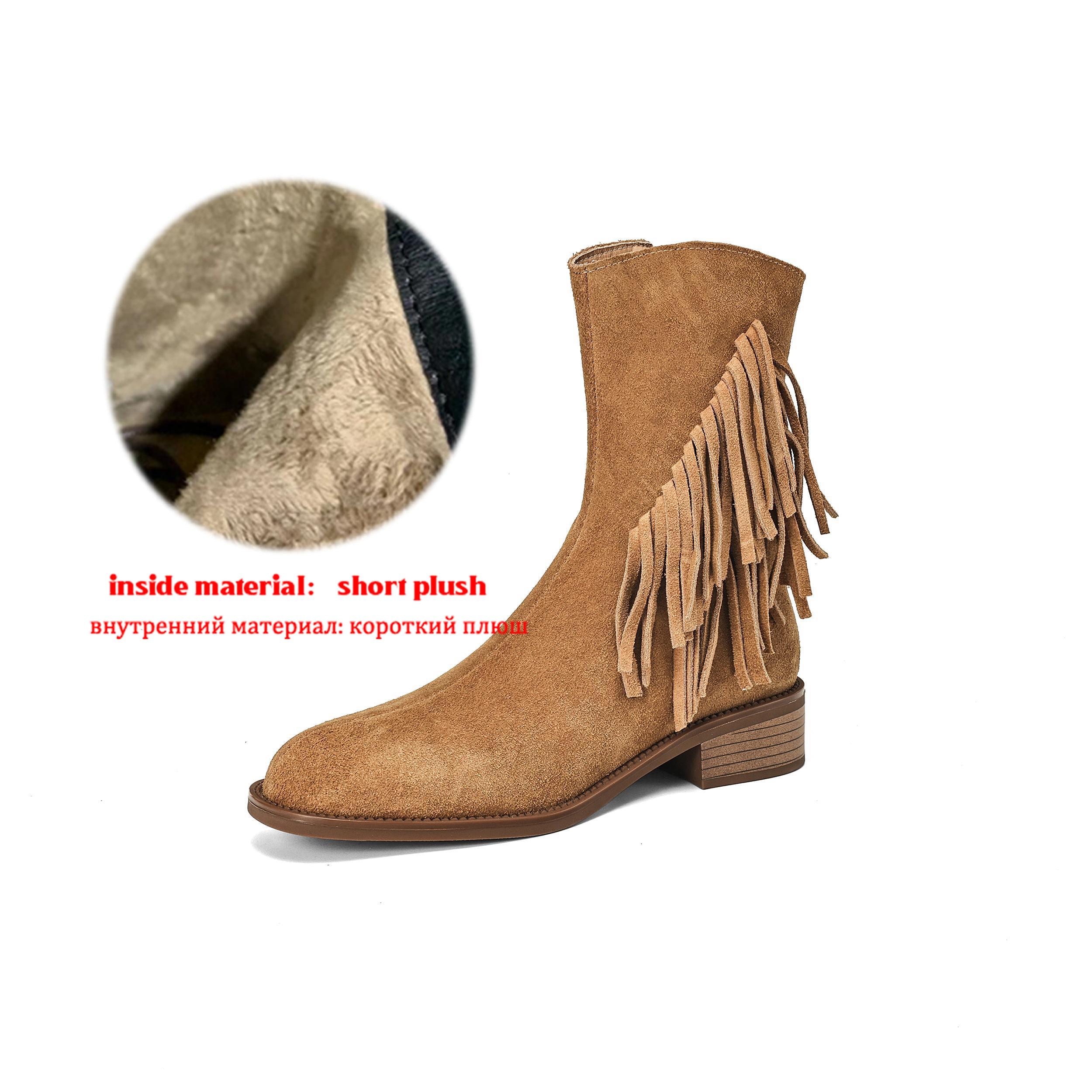 

Krazing Pot Коровья замша Нубук Осенне-зимняя обувь Средний каблук Размер 42 Современные ботинки Круглый носок Молния Кисточка Ботильоны 42