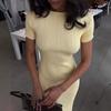 Women's Light Yellow Slim Fit Knit Midi Dress
