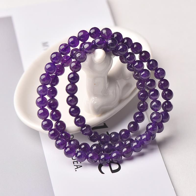 Natural Amethyst Bracelet Wrapped Three Times Uruguayan Amethyst Multi-loop Bracelet Beaded Finished Crystal Jewelry