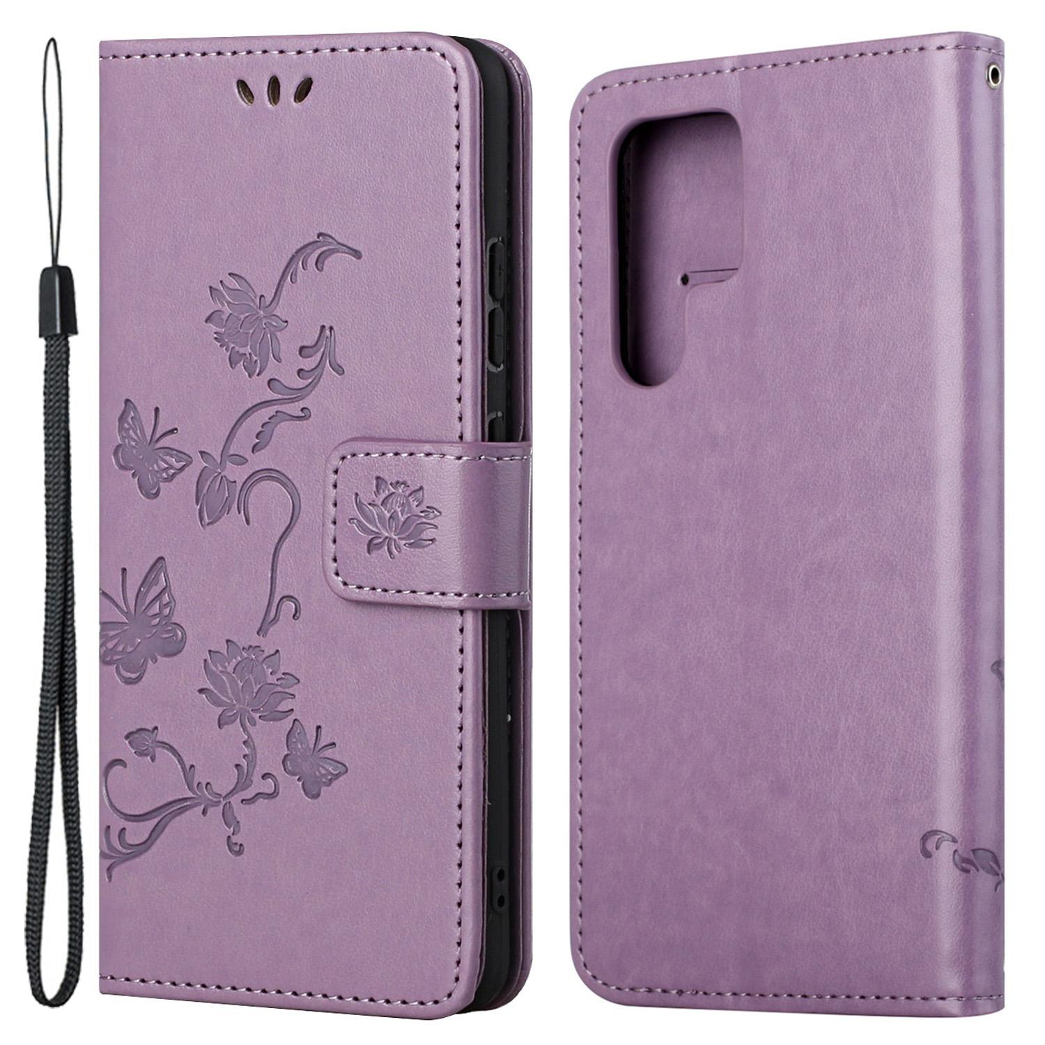 

For Samsung Galaxy S24 Ultra Case Imprinted PU Leather Drop Resistant Phone Cover Purple