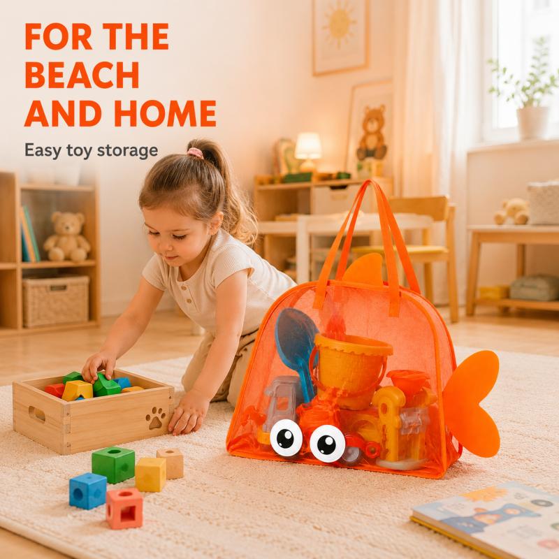 Large Capacity Mesh Beach Toy Bag For Kids Outdoor Sand Toys Storage, Lightweight Carry Bag With Handles For Beach, Travel And Home
