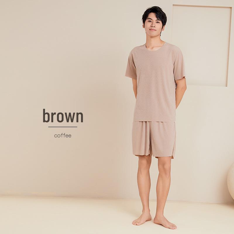 

Men s and Women s Ice Silk Pajama Set - Short Sleeve, Round Neck, Plus Size, Solid Color, Casual Homewear L (Men 90-110 lbs)