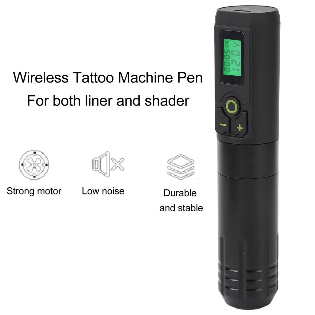 Wireless Rotary Tattoo Pen Timing Function 2000mAh Cartridge Tattoo Battery Machine with Display Screen Black
