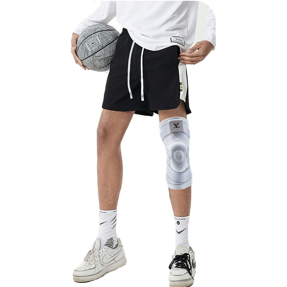 

1PC Men Compression Crossfit Rodilleras Elastic Sport Knee Brace with Long Straps Black Blue Kneepad with Silicone Gel St Practical Use S белый