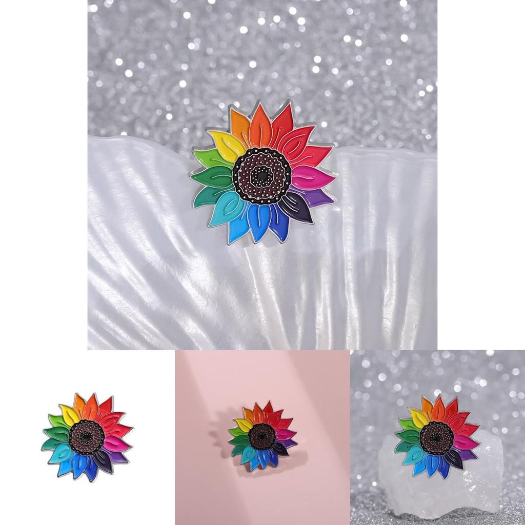 Creative Colorful Rainbow Sunflower Brooch Artistic Badge Pin Beautiful Floral Alloy Accessory