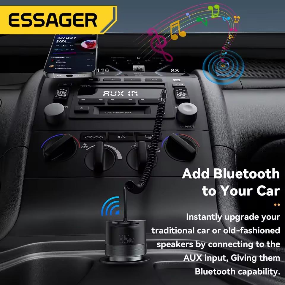 Essager Bluetooth 5.3 Car Charger 3.5mm Jack AUX Cable 35W Fast Charging For iPhone16 15 Huawei Samsung Bluetooth Car Chargers