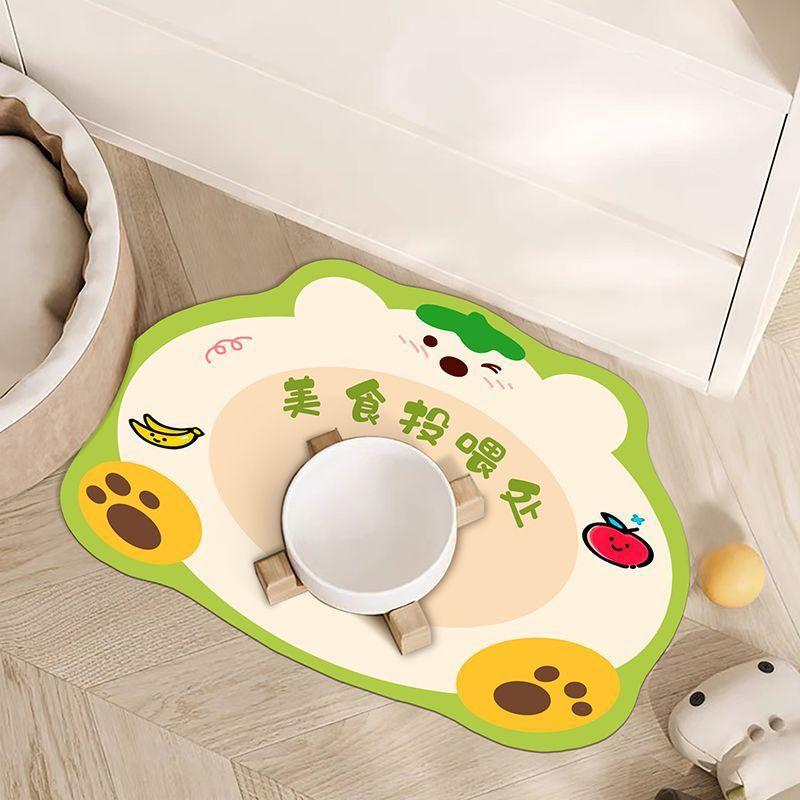 Pet Universal Absorbent Placemat Cartoon Cat And Dog Non-Slip Food Placemat Pet Food Basin Absorbent Quick-Drying Mat