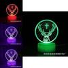 Deer Cross Pattern 3d Led Night Light With Remote Control For Home Office And Celebration Use
