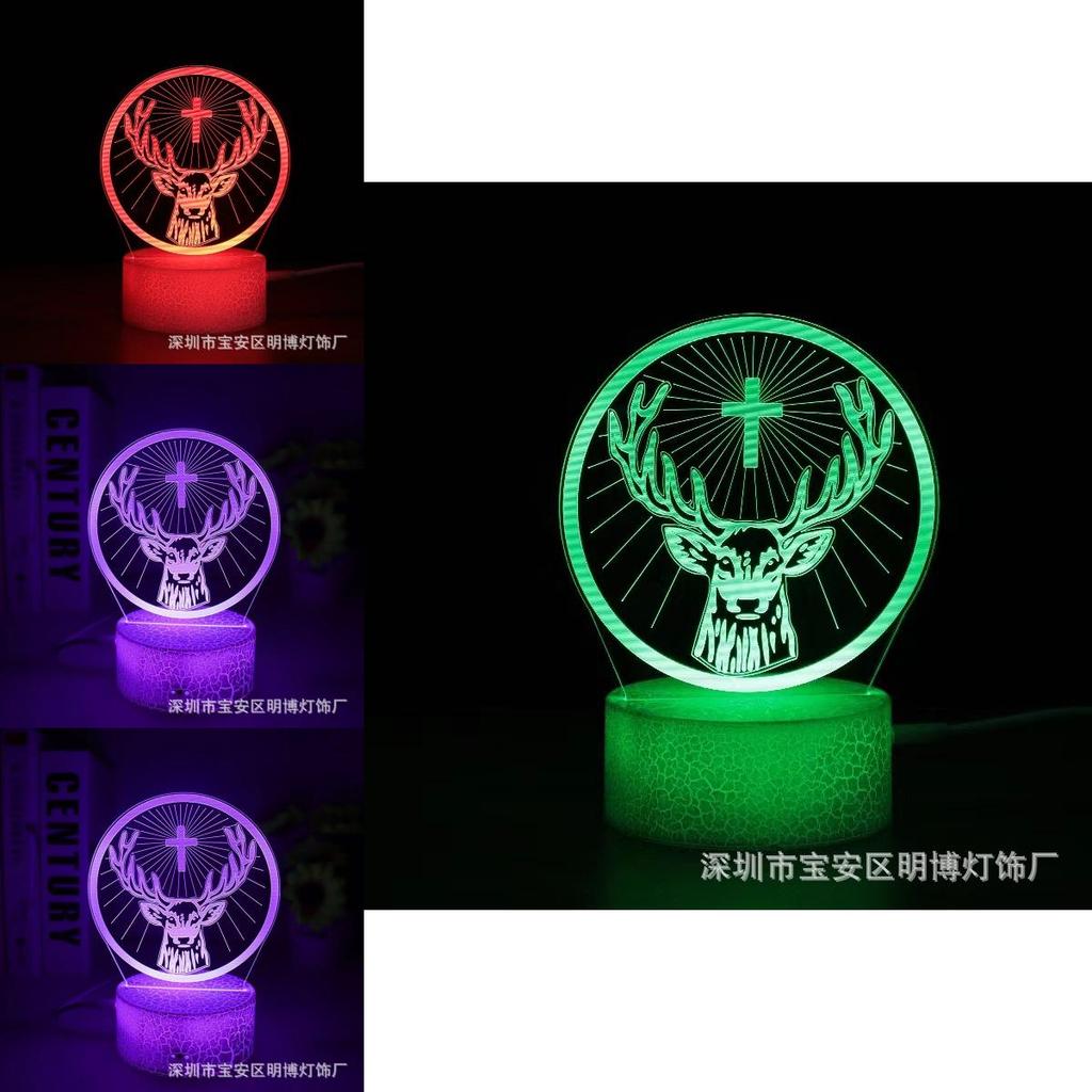 Deer Cross Pattern 3d Led Night Light With Remote Control For Home Office And Celebration Use