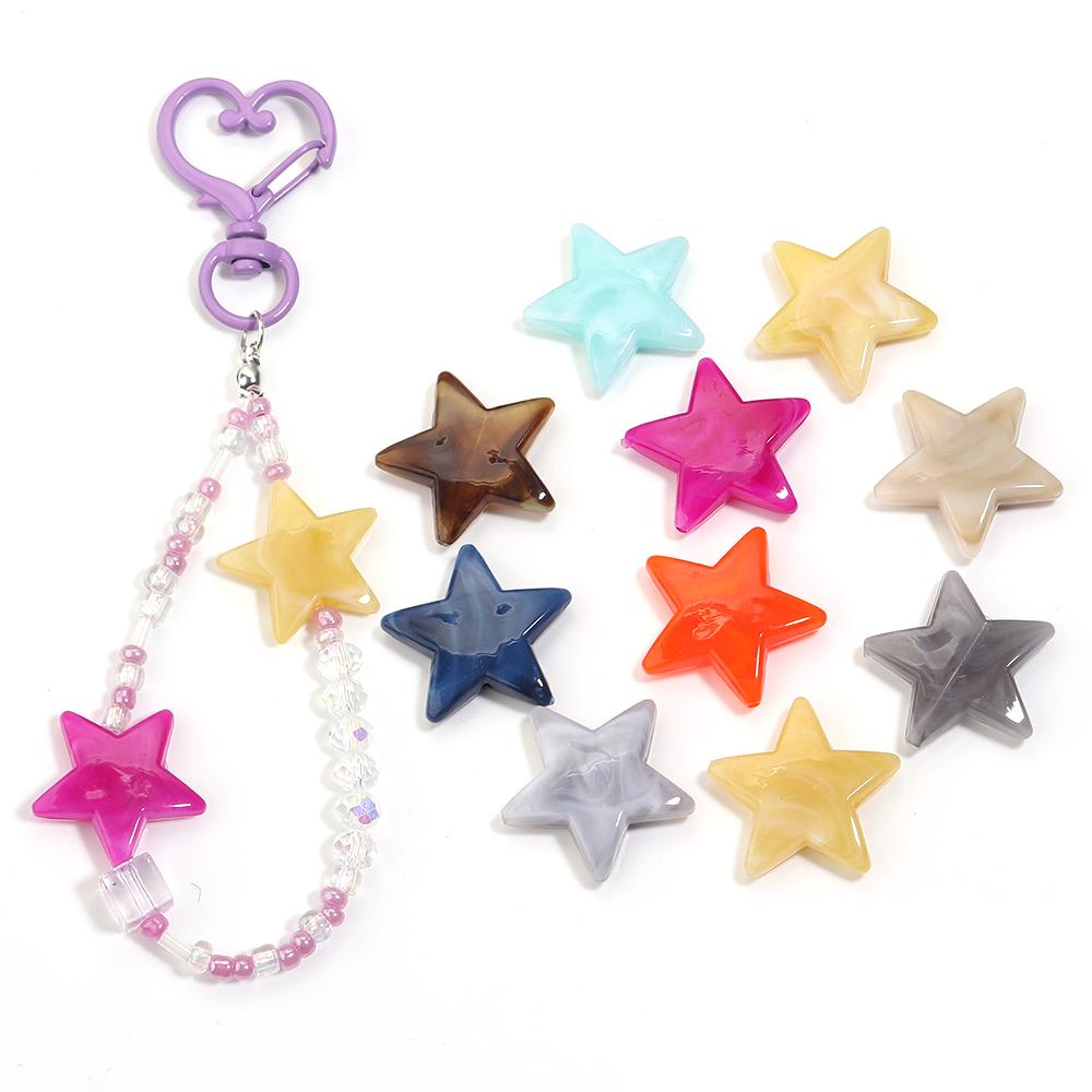 50pcs/lot 21mm Acrylic Star Beads Colorful Pentagram Cloud Loose Spacer Beads for Jewelry Making DIY Necklace Bracelets Keychain